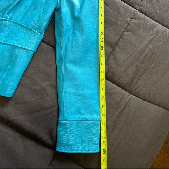 Pamela McCoy Blue Belted Leather Jacket w/ Snake Buckle & Stitching | Womens XS - Picture 8 of 9